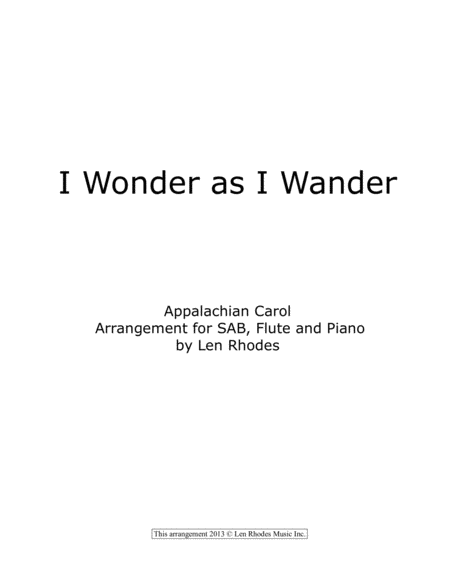 "I Wonder As I Wander" - arranged for SAB Choir, Flute and Piano