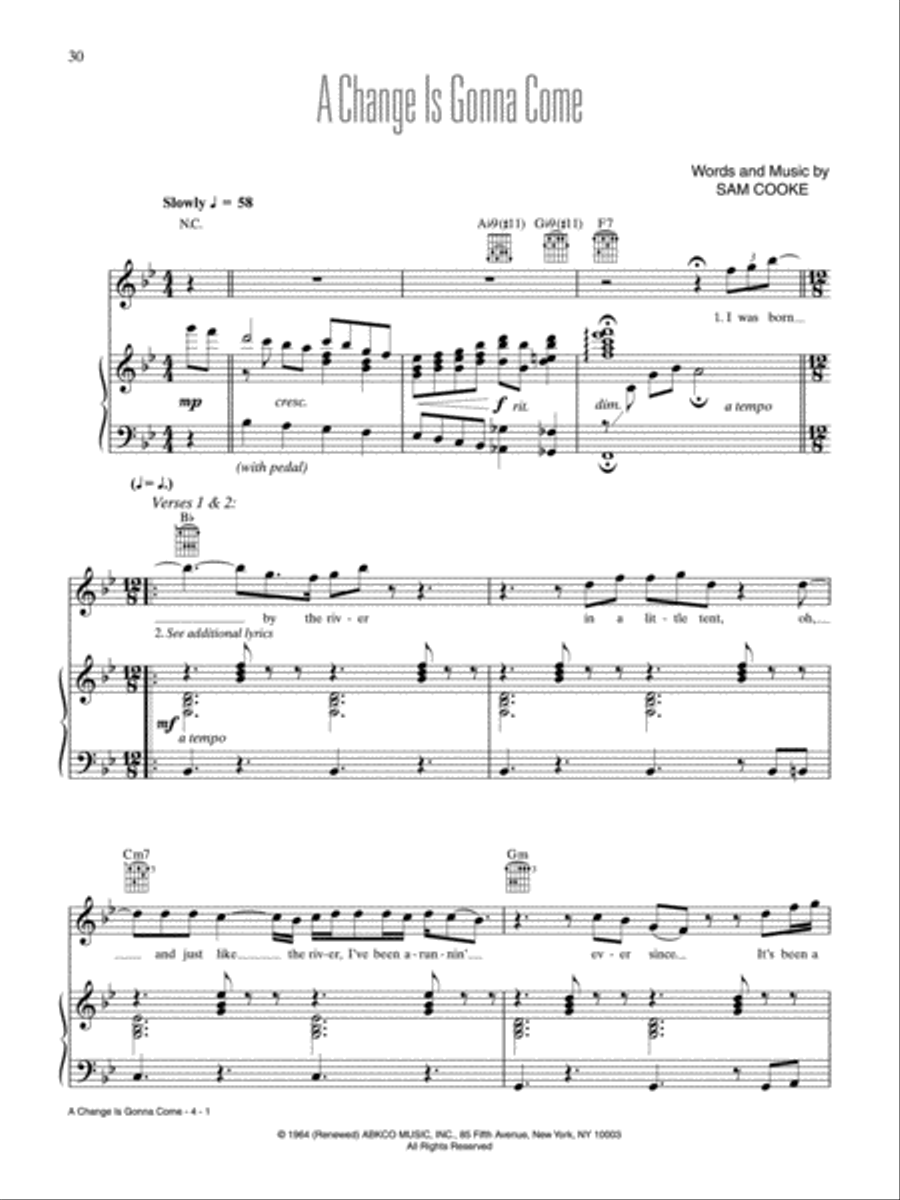 A Change Is Gonna Come Piano, Vocal, Guitar scores gallery preview page 1