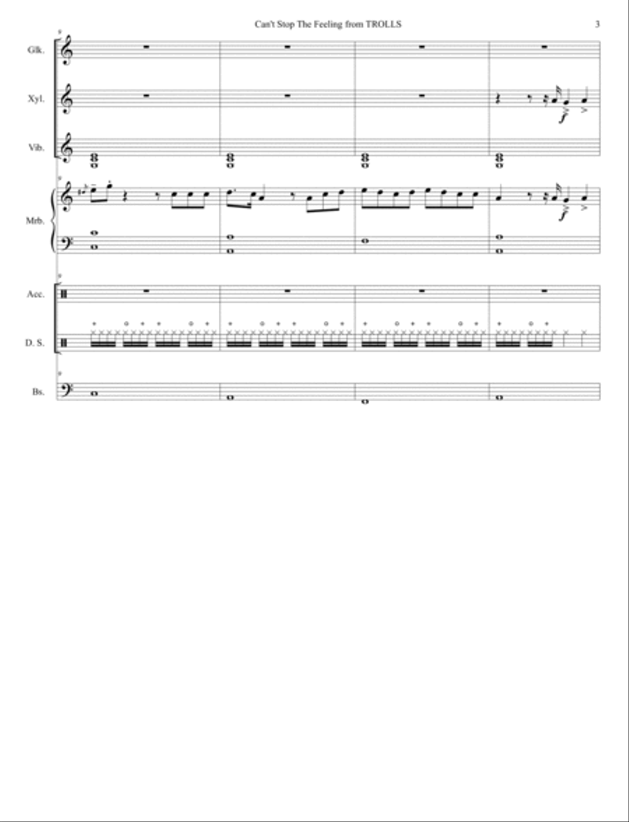 Can't Stop The Feeling from TROLLS Percussion Ensemble scores gallery preview page 3