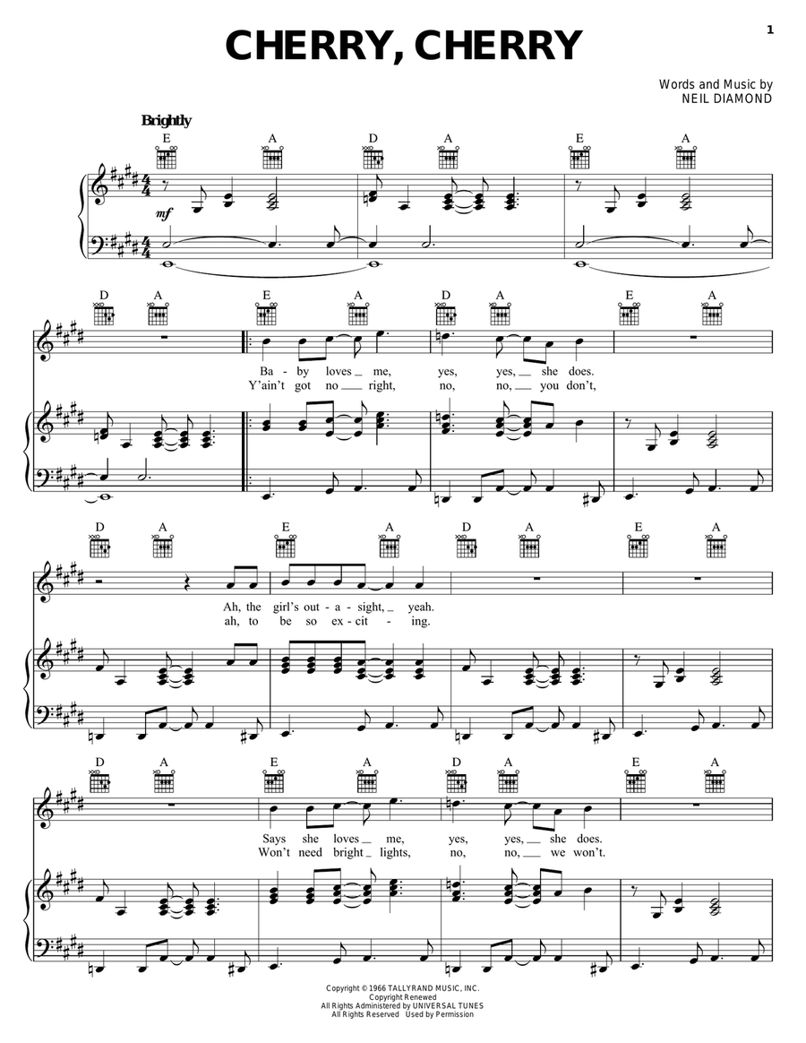 Cherry, Cherry Cherry, Cherry Piano, Vocal, Guitar scores gallery preview page 1