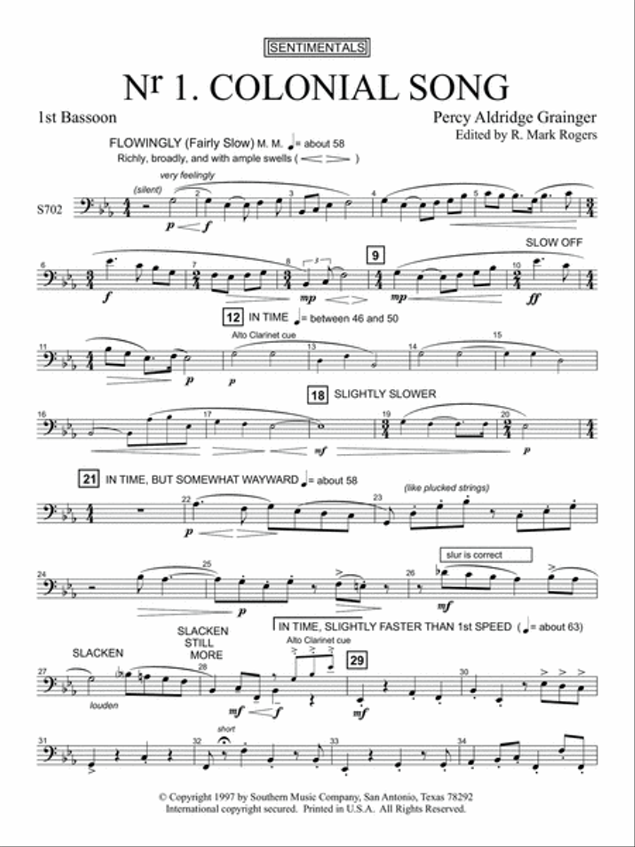 Colonial Song - Bassoon 1 Concert Band scores gallery preview page 2