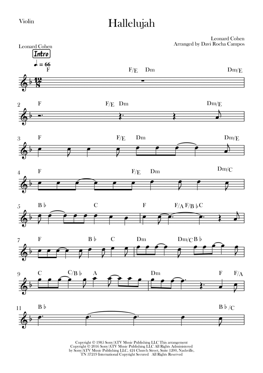 Hallelujah Violin Solo scores gallery preview page 1