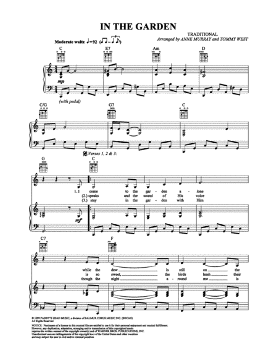 In the Garden Piano, Vocal, Guitar scores gallery preview page 1