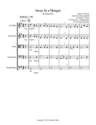 Away in a Manger (G) (String Quintet - 2 Violins, 1 Viola, 1 Cello, 1 Bass)