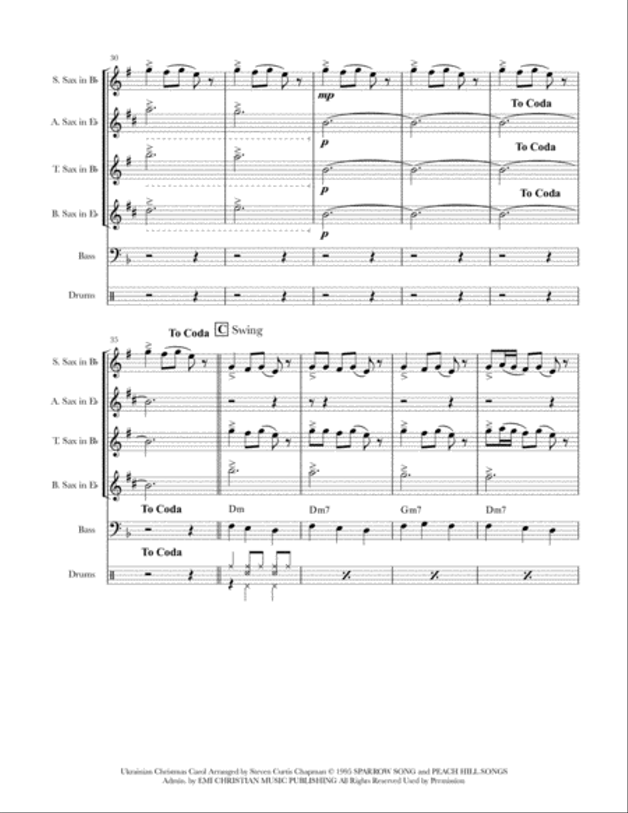 Carol Of The Bells Saxophone Quartet scores gallery preview page 4