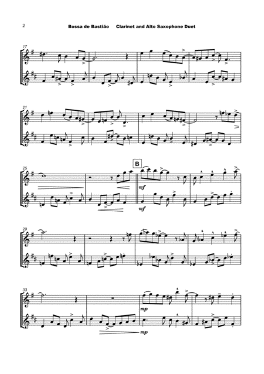 Bossa de Bastião, for Clarinet and Alto Saxophone Duet Woodwind Duet scores gallery preview page 3