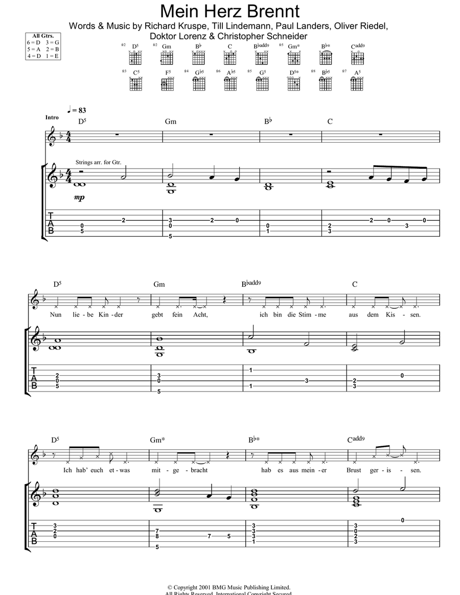 Mein Herz Brennt Electric Guitar scores gallery preview page 1