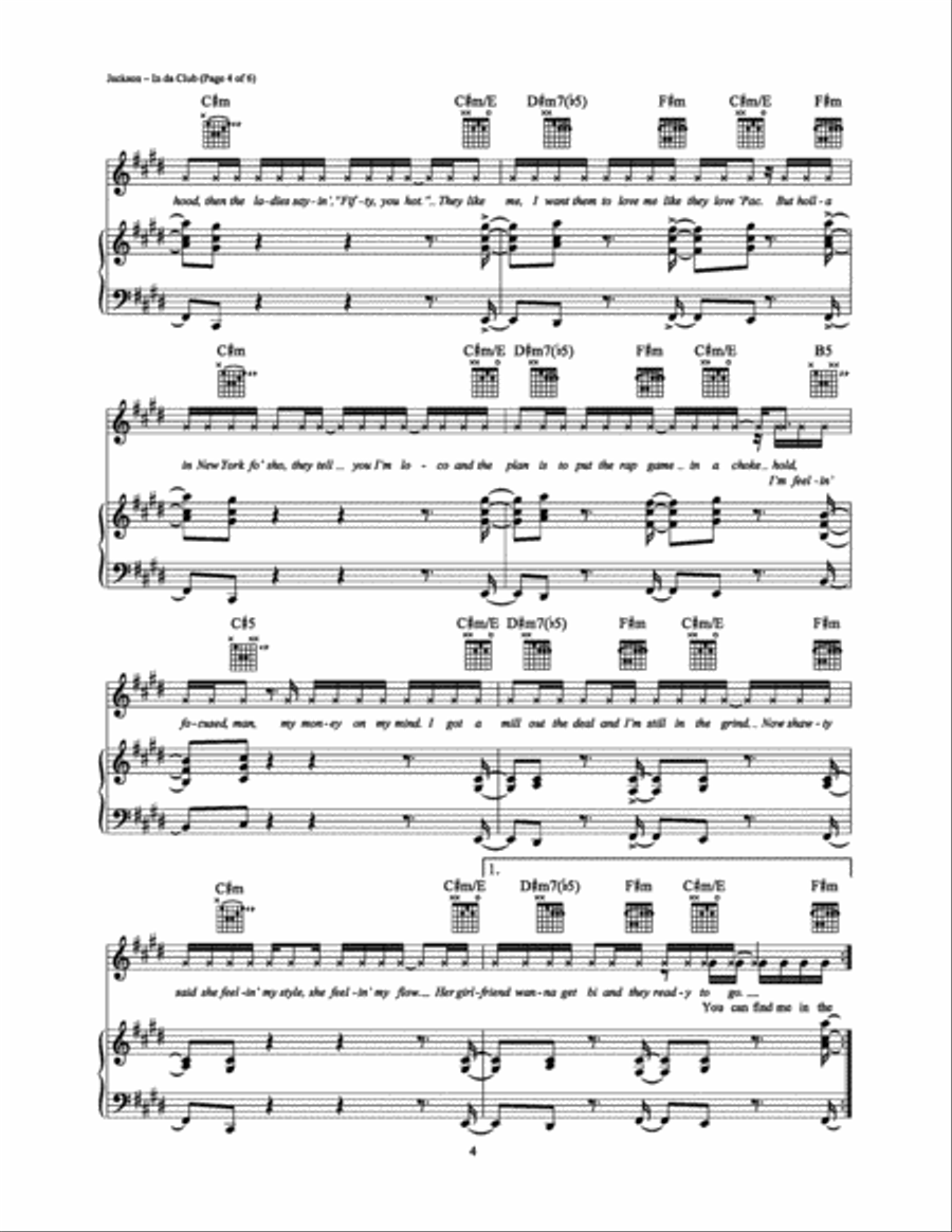 In da Club Piano, Vocal, Guitar scores gallery preview page 4
