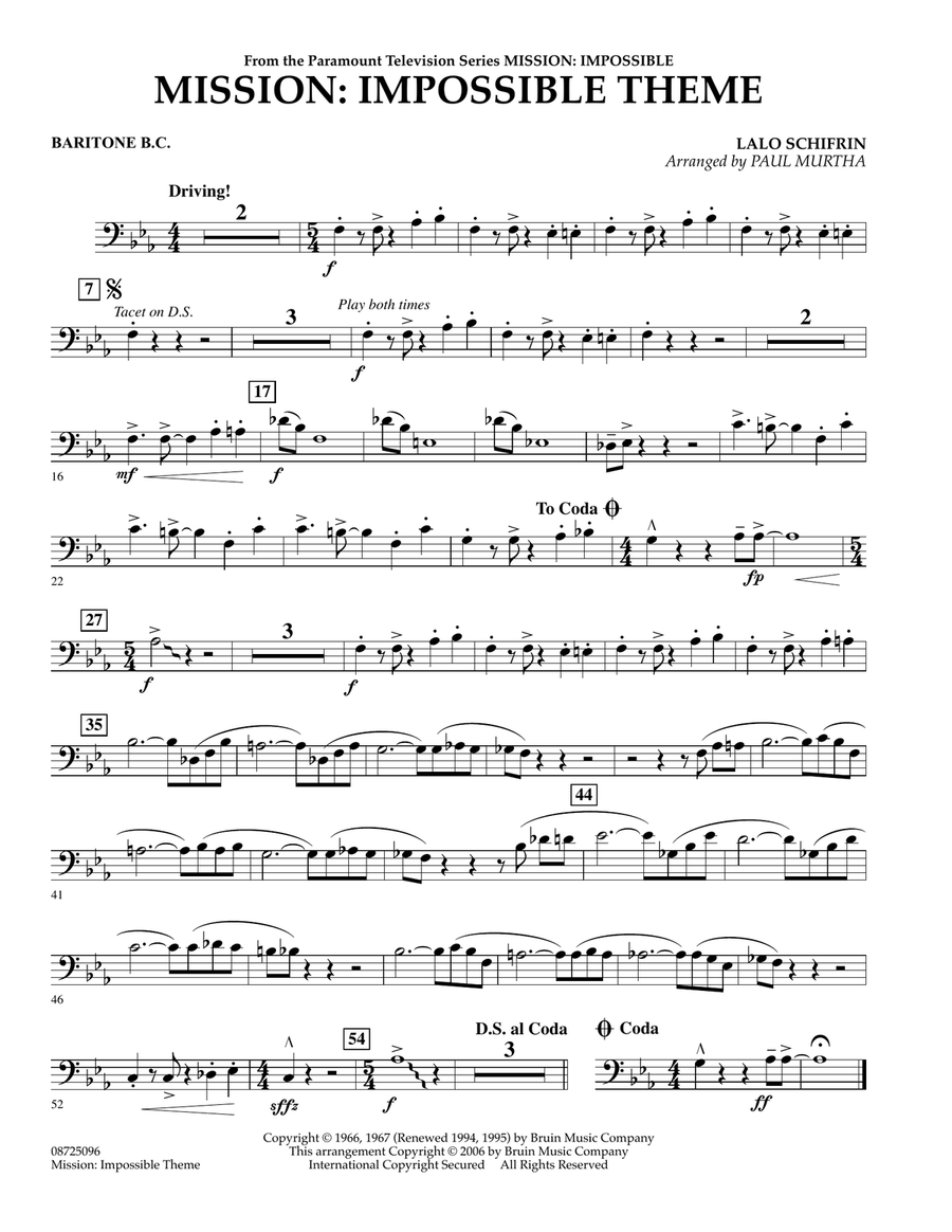 Mission: Impossible Theme - Baritone B.C. Concert Band scores gallery preview page 1