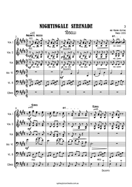 Nightingale Serenade - Toselli - String Chamber Orchestra - 6 parts - intermediate to professional e