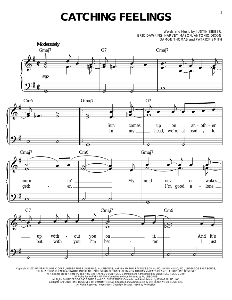 Catching Feelings Easy Piano scores gallery preview page 1