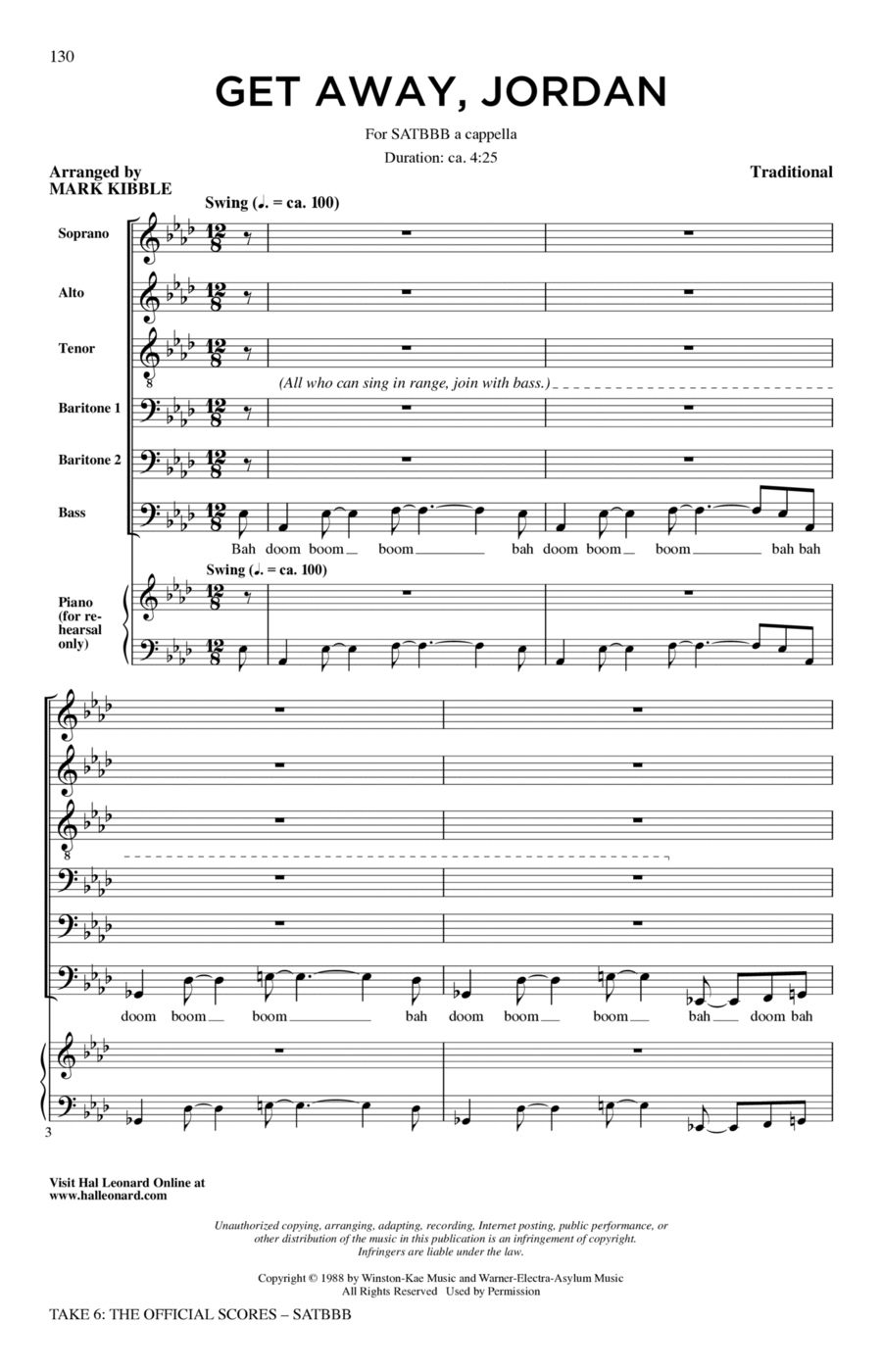 Get Away Jordan by Take 6 - A Cappella - Digital Sheet Music