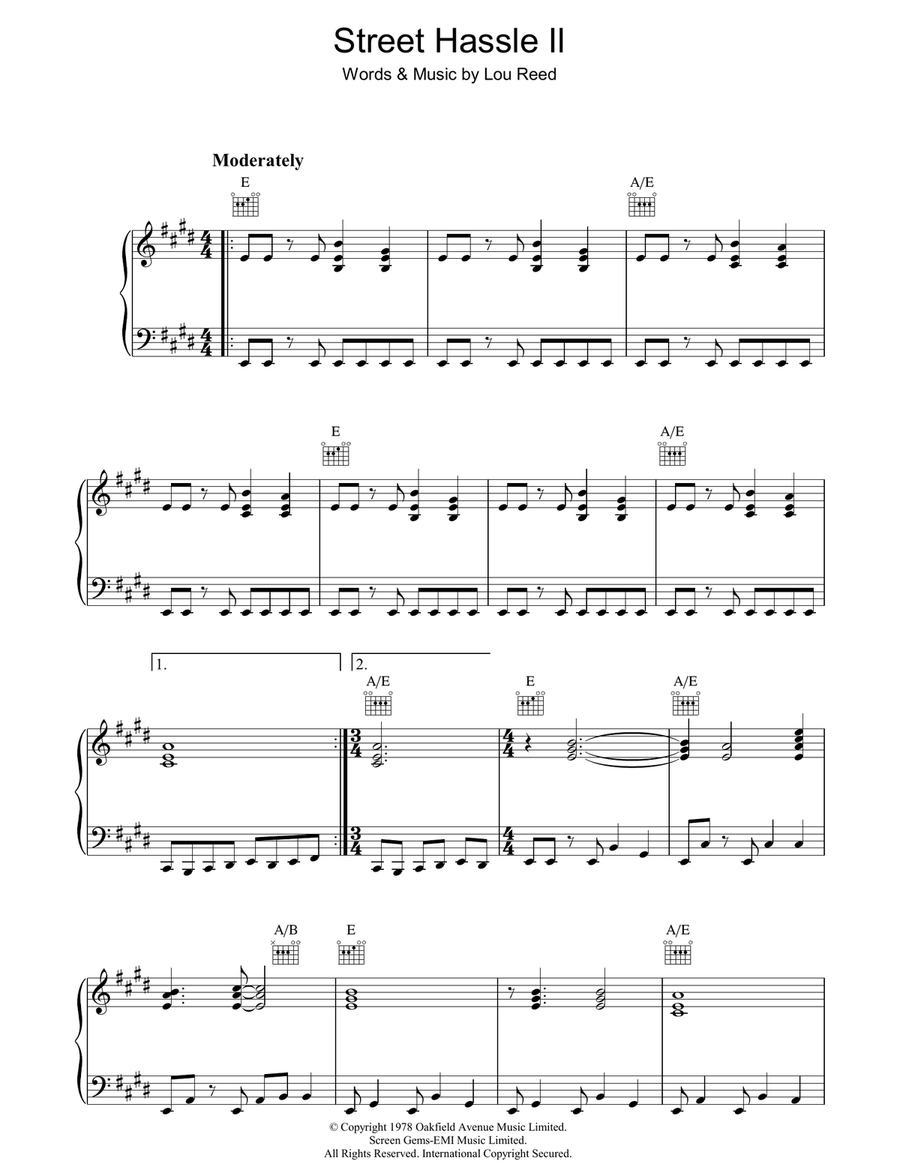 Street Hassle II Piano, Vocal, Guitar scores gallery preview page 1