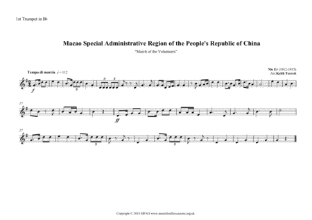 Macao Special Administrative Region of the People's Republic of China Regional Anthem for Brass Quin image number null