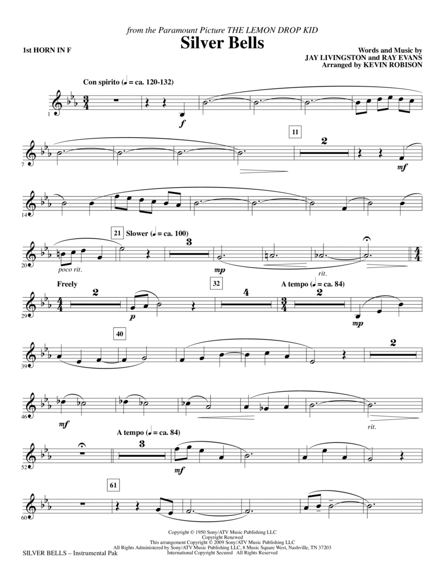 Silver Bells - F Horn 1 Choir scores gallery preview page 1