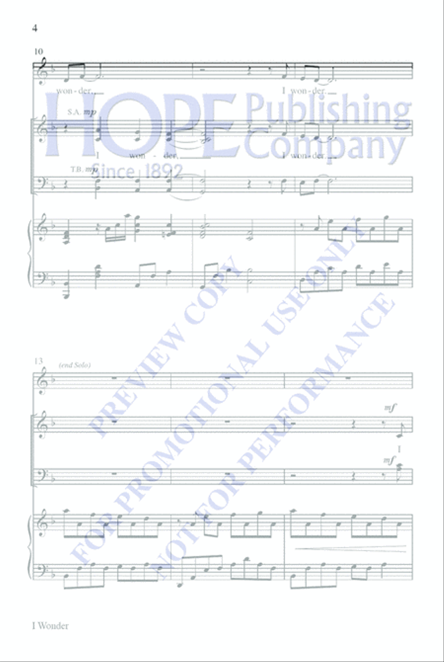 I Wonder Unison Choir scores gallery preview page 4