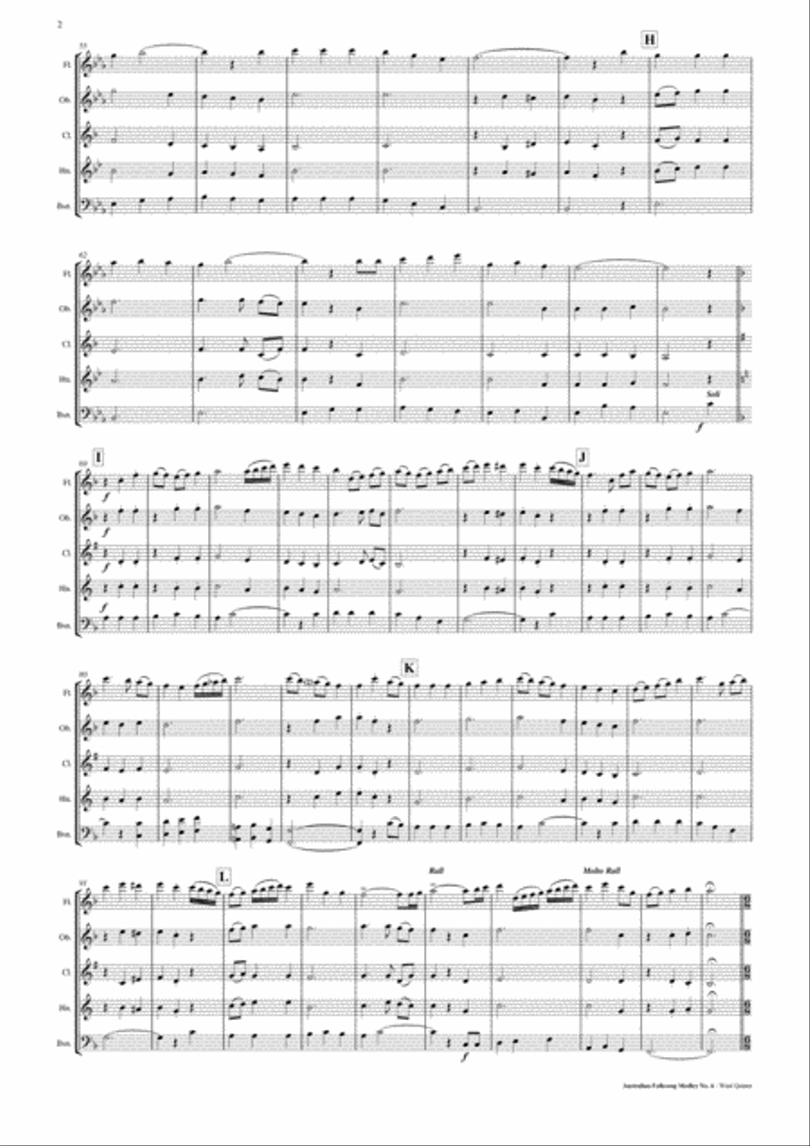 Australian Folksong Medley No. 6 - Wind Quintet Score and Parts PDF image number null