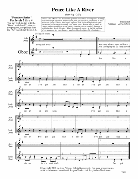 Peace Like A River (Arrangements Level 2-4 for OBOE + Written Acc) Hymns image number null