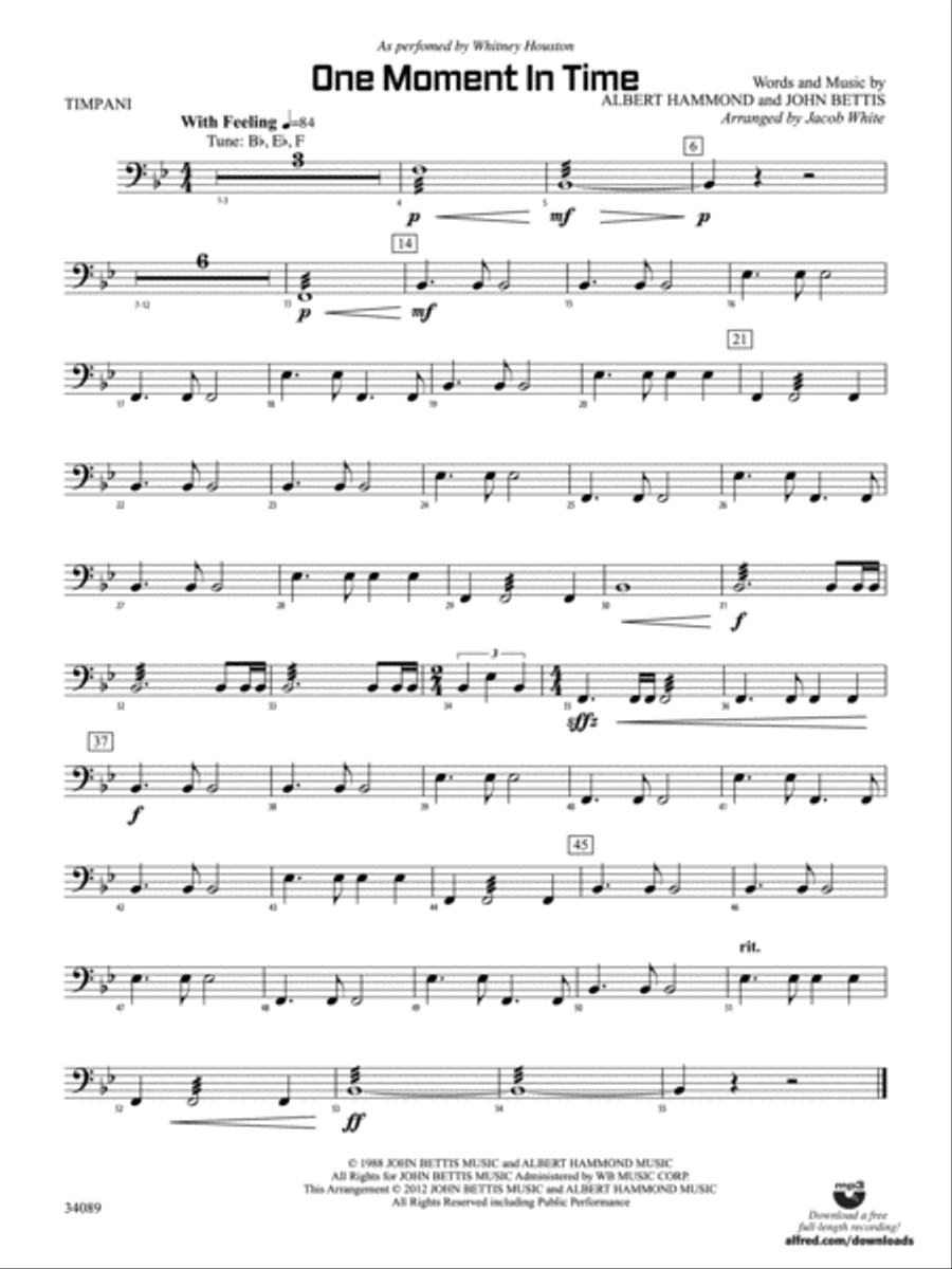 One Moment in Time: Timpani Concert Band scores gallery preview page 1