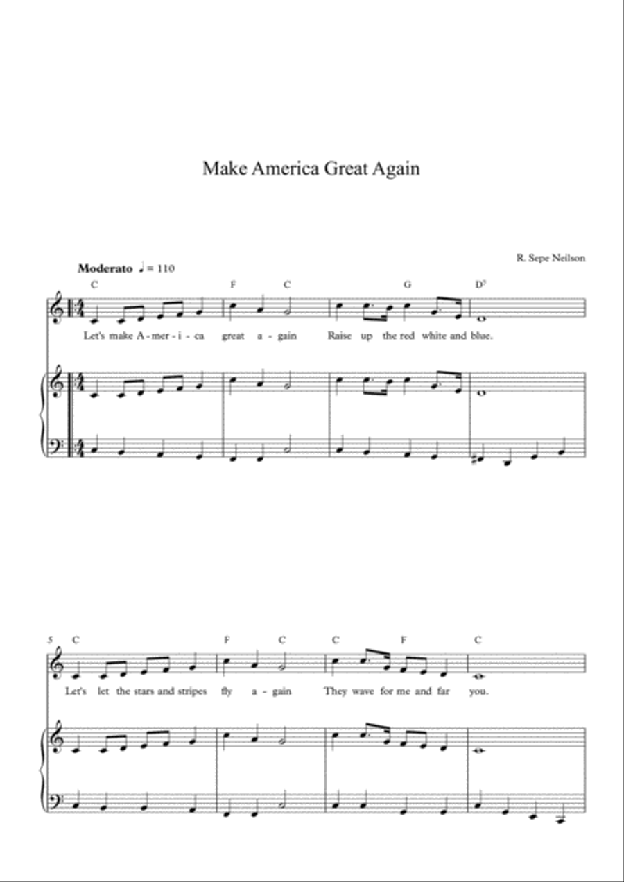 Make America Great Again Sheet Music with Lyrics Voice scores gallery preview page 1