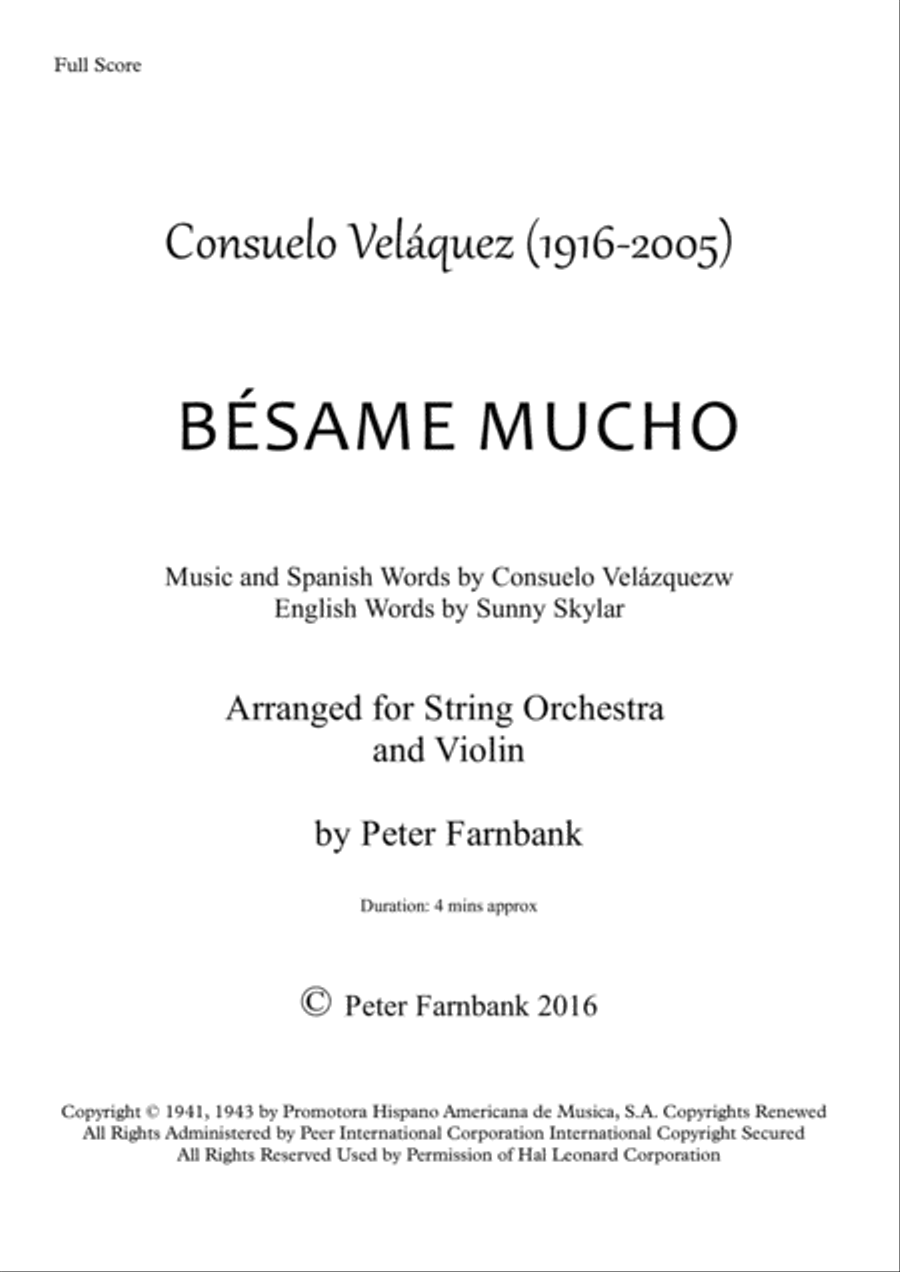 Besame Mucho (Kiss Me Much) String Orchestra scores gallery preview page 1