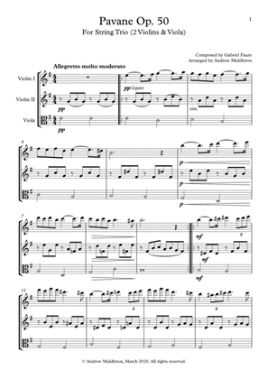 Pavane Op. 5 arranged for Two Violins & Viola