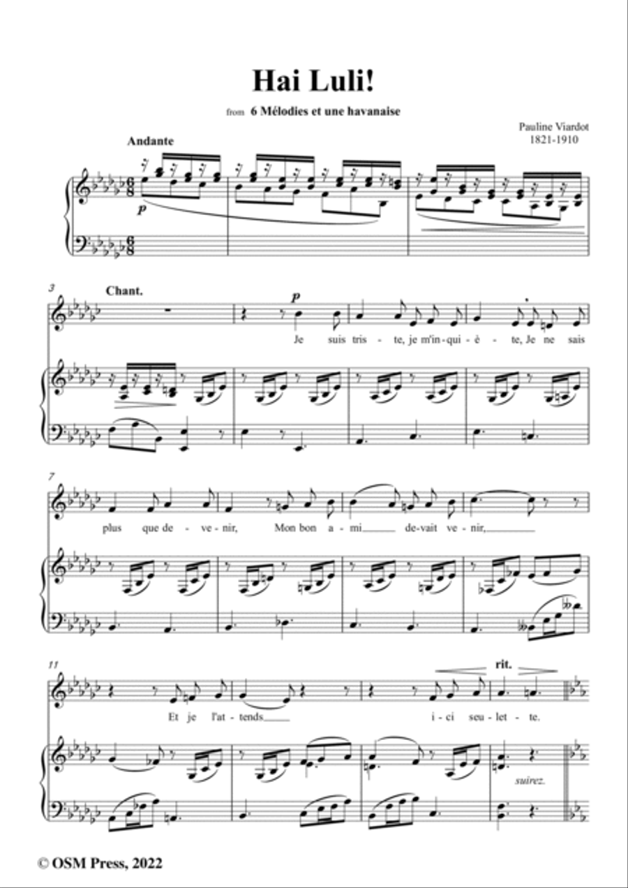 Pauline Viardot-Hai Luli!,VWV 1106,in e flat minor,from '6 Mélodies et une havanaise' Voice scores gallery preview page 2