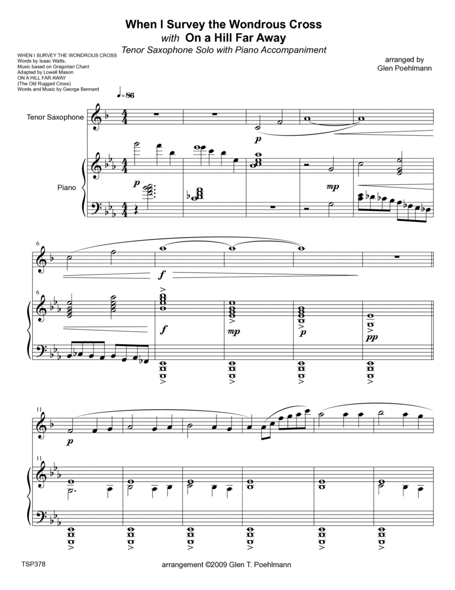 WHEN I SURVEY THE WONDROUS CROSS with THE OLD RUGGED CROSS - Tenor Saxophone Solo with Piano Accomp Tenor Saxophone scores gallery preview page 1