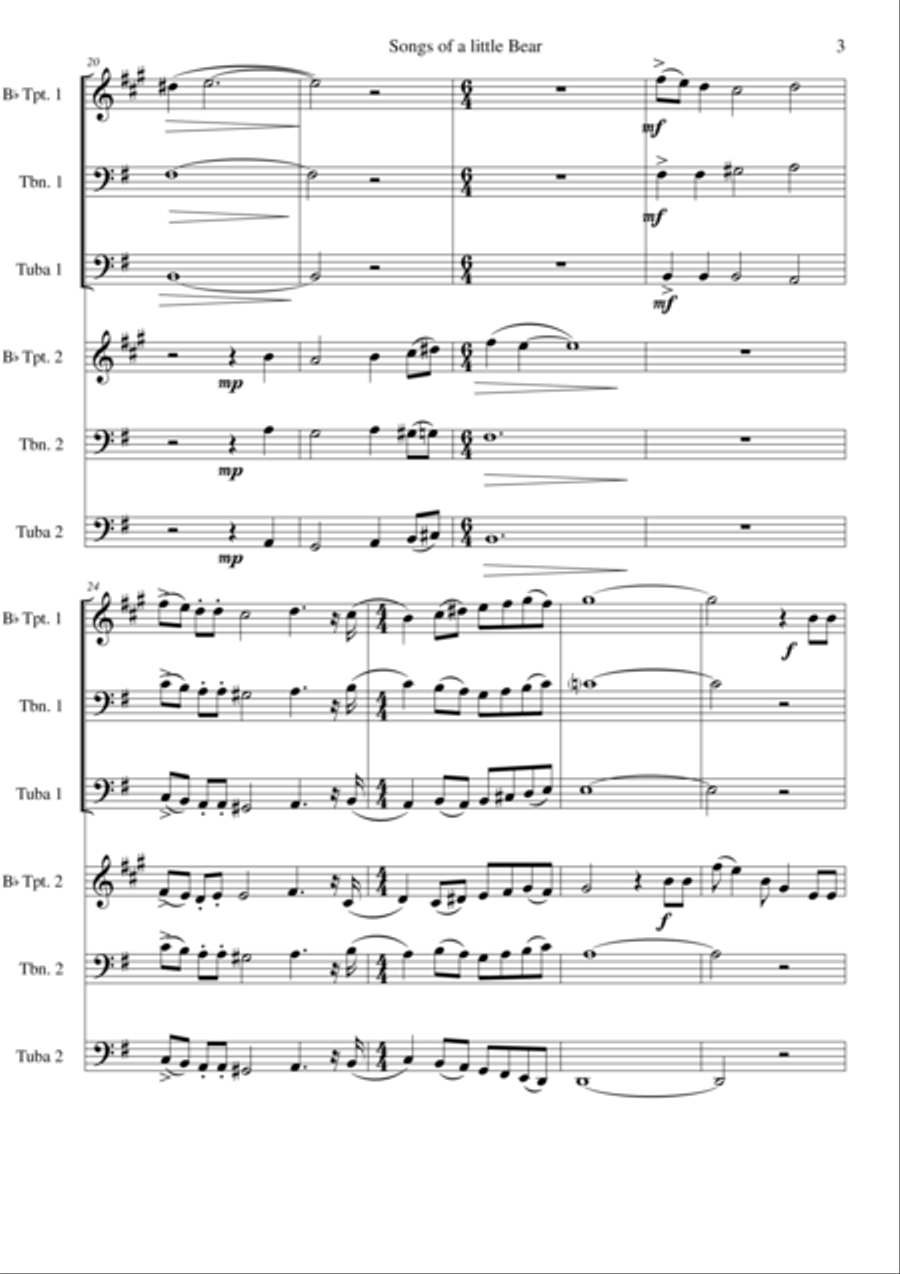 Songs of a little Bear for brass sextet Brass Ensemble scores gallery preview page 3
