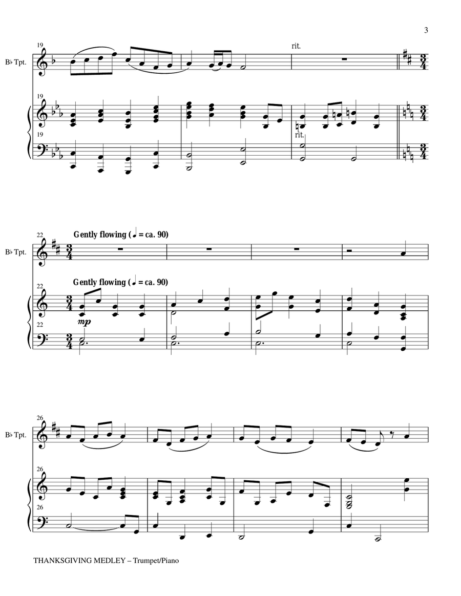 THANKSGIVING MEDLEY (Bb Trumpet/Piano with Trumpet Part) B-Flat Trumpet scores gallery preview page 3