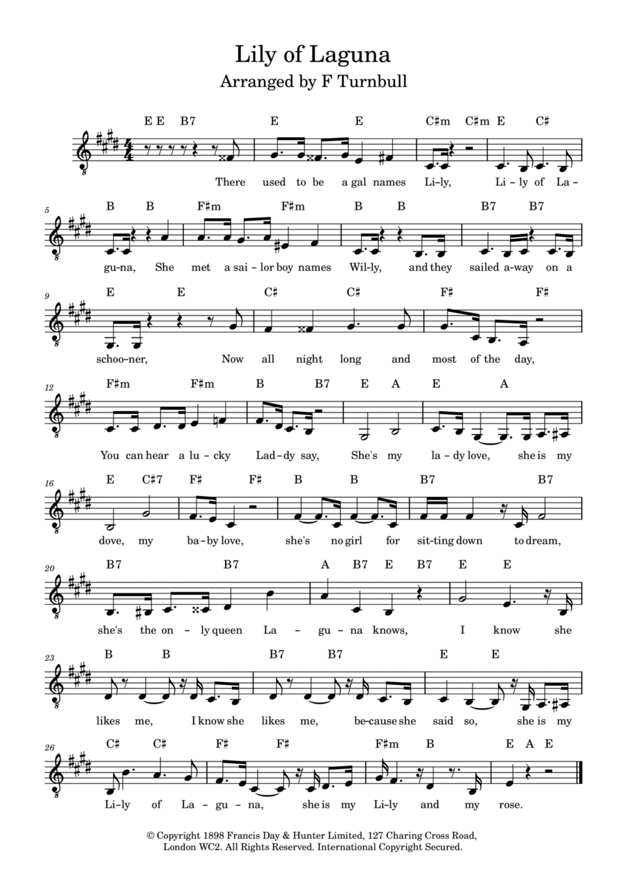 Lily Of Laguna Piano, Vocal, Guitar scores gallery preview page 1