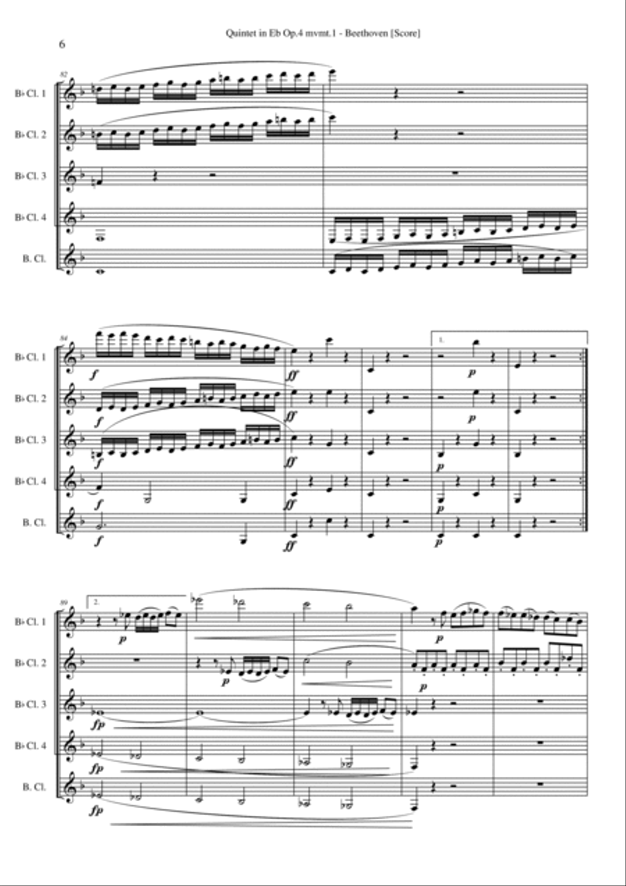 Quintet in Eb Op.4 mvmt.1 - Beethoven (Clarinet Quintet) Clarinet Quintet scores gallery preview page 6
