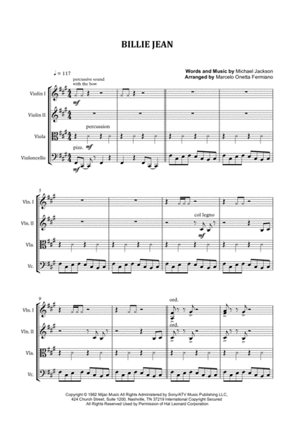 Billie Jean - Michael Jackson - String Quartet [Score and Parts] image number null