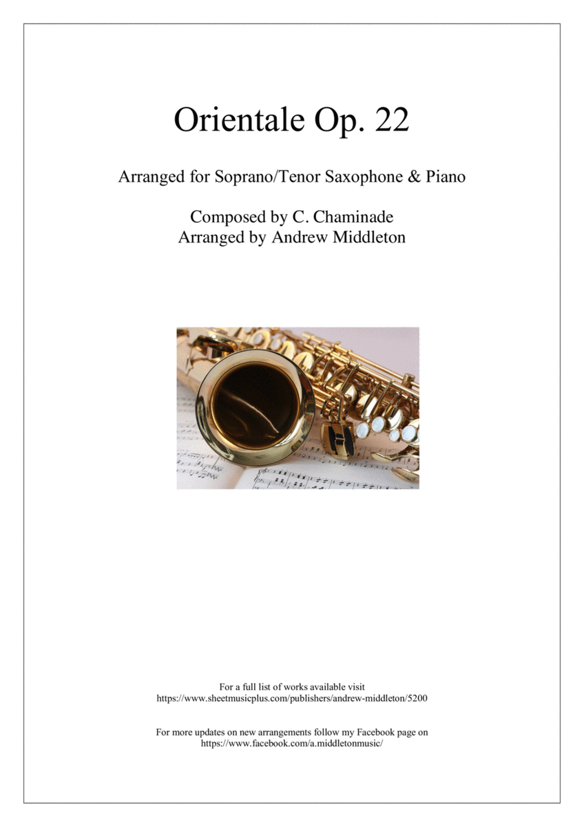 Orientale Op. 22 arranged for Soprano/Tenor Saxophone and Piano image number null