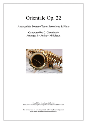 Book cover for Orientale Op. 22 arranged for Soprano/Tenor Saxophone and Piano