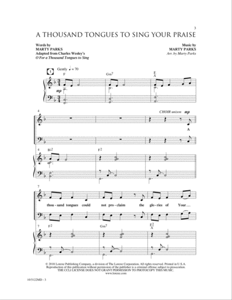 A Thousand Tongues to Sing Your Praise 4-Part scores gallery preview page 2