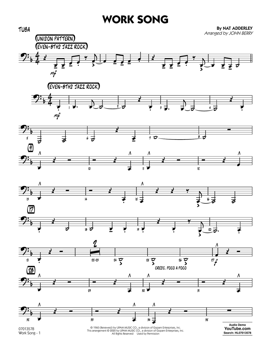 Work Song (arr. John Berry) - Tuba Jazz Ensemble scores gallery preview page 1