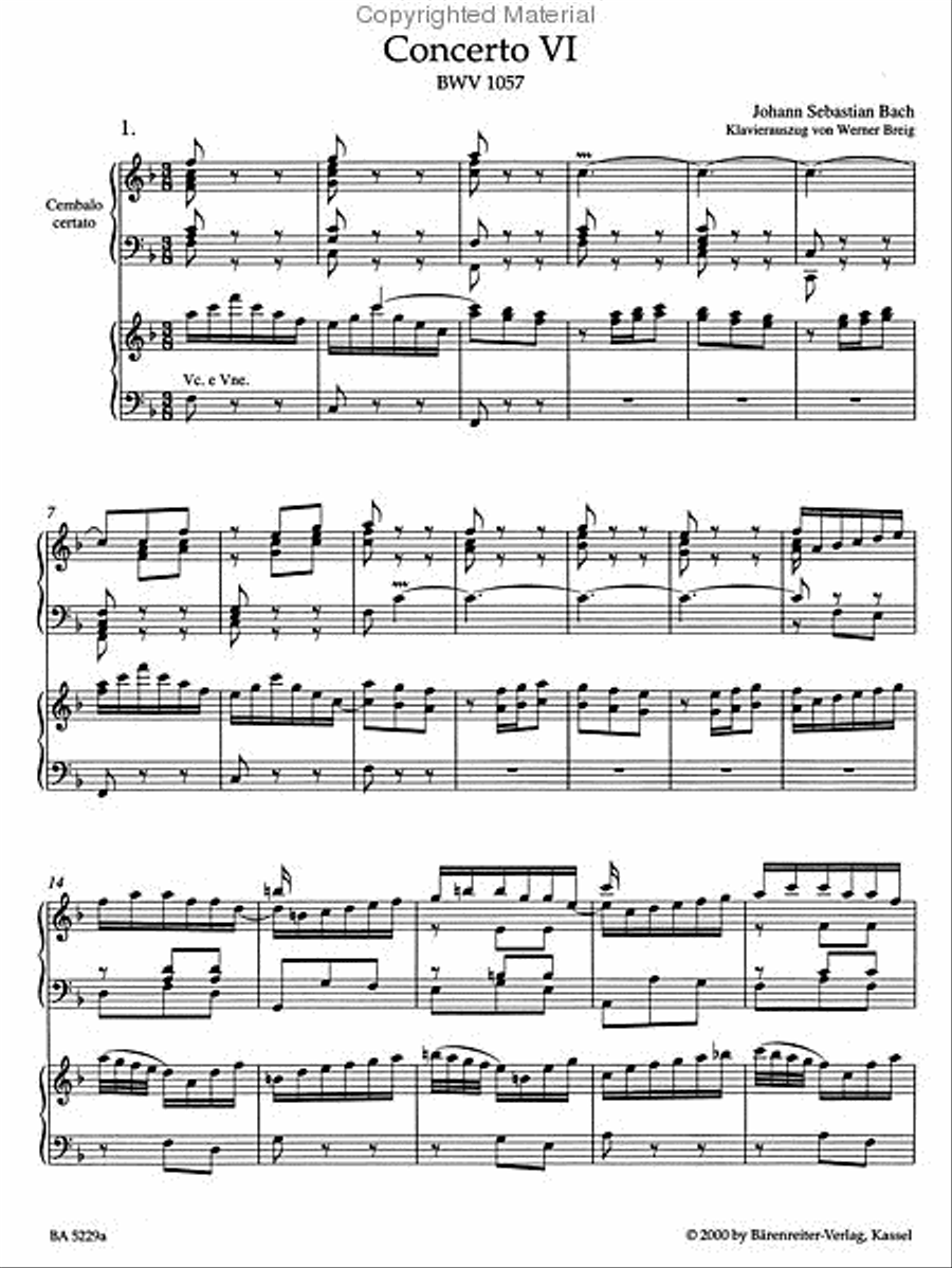 Concerto for Harpsichord, zwei Blockfloten und Streicher No. 6 F major BWV 1057 Recorder scores gallery preview page 2