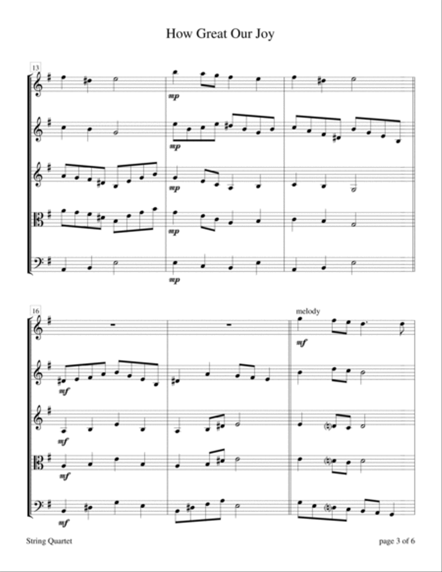 How Great Our Joy (for String Quartet) String Quartet scores gallery preview page 6