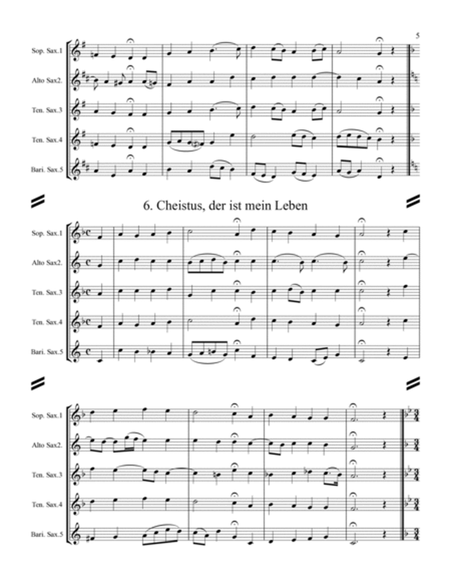 Bach Four-Part Chorales - 36 in Set (for Saxophone Quintet SATTB or AATTB) image number null