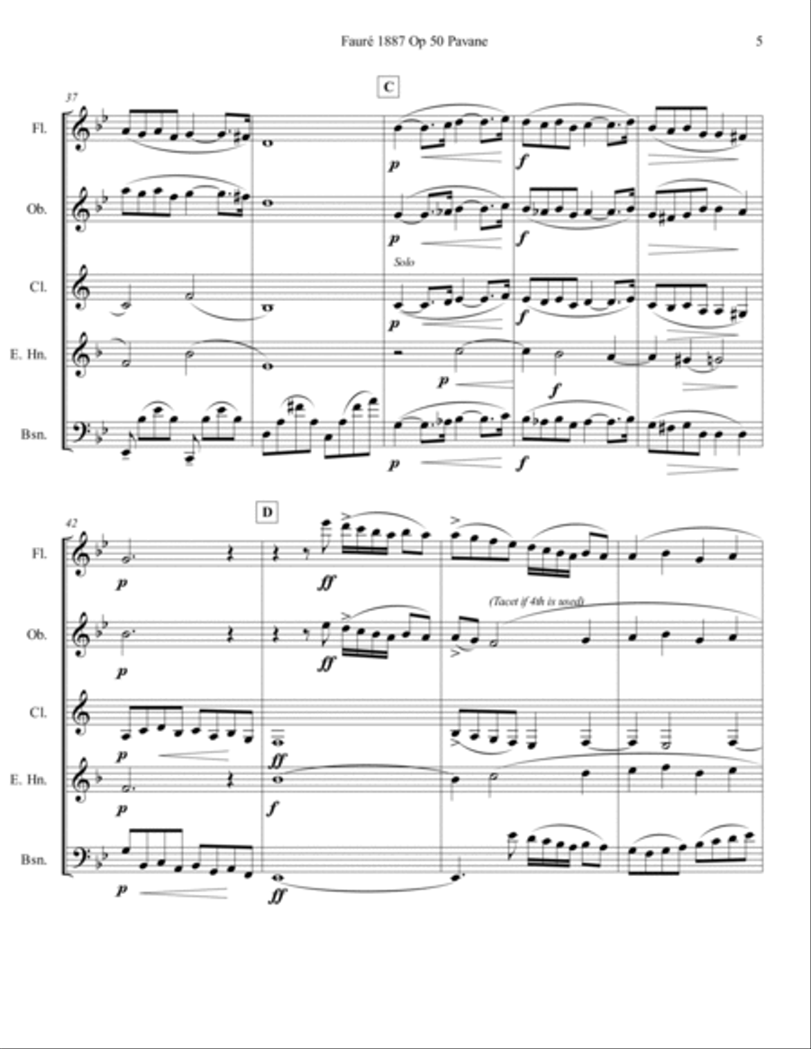 Fauré 1887 Op 50 Pavane Quintet in G minor Woodwind Quintet scores gallery preview page 5