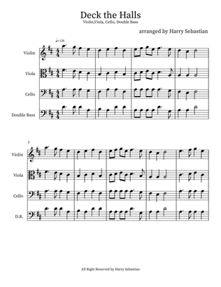 Deck The Halls- Violin, Viola, Cello , Double Bass with All Parts