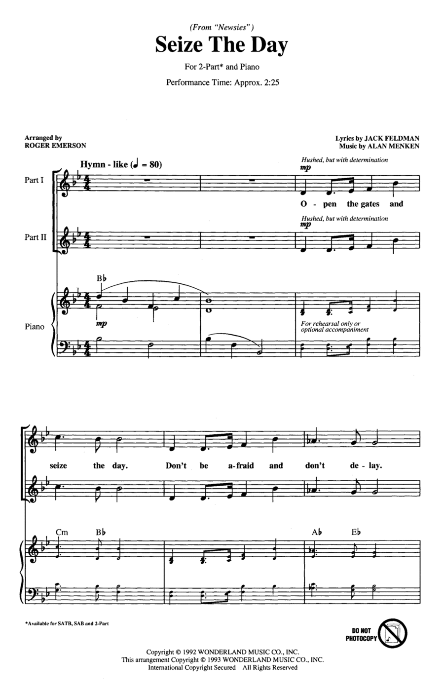 Seize The Day (from Newsies) (arr. Roger Emerson) 2-Part scores gallery preview page 1