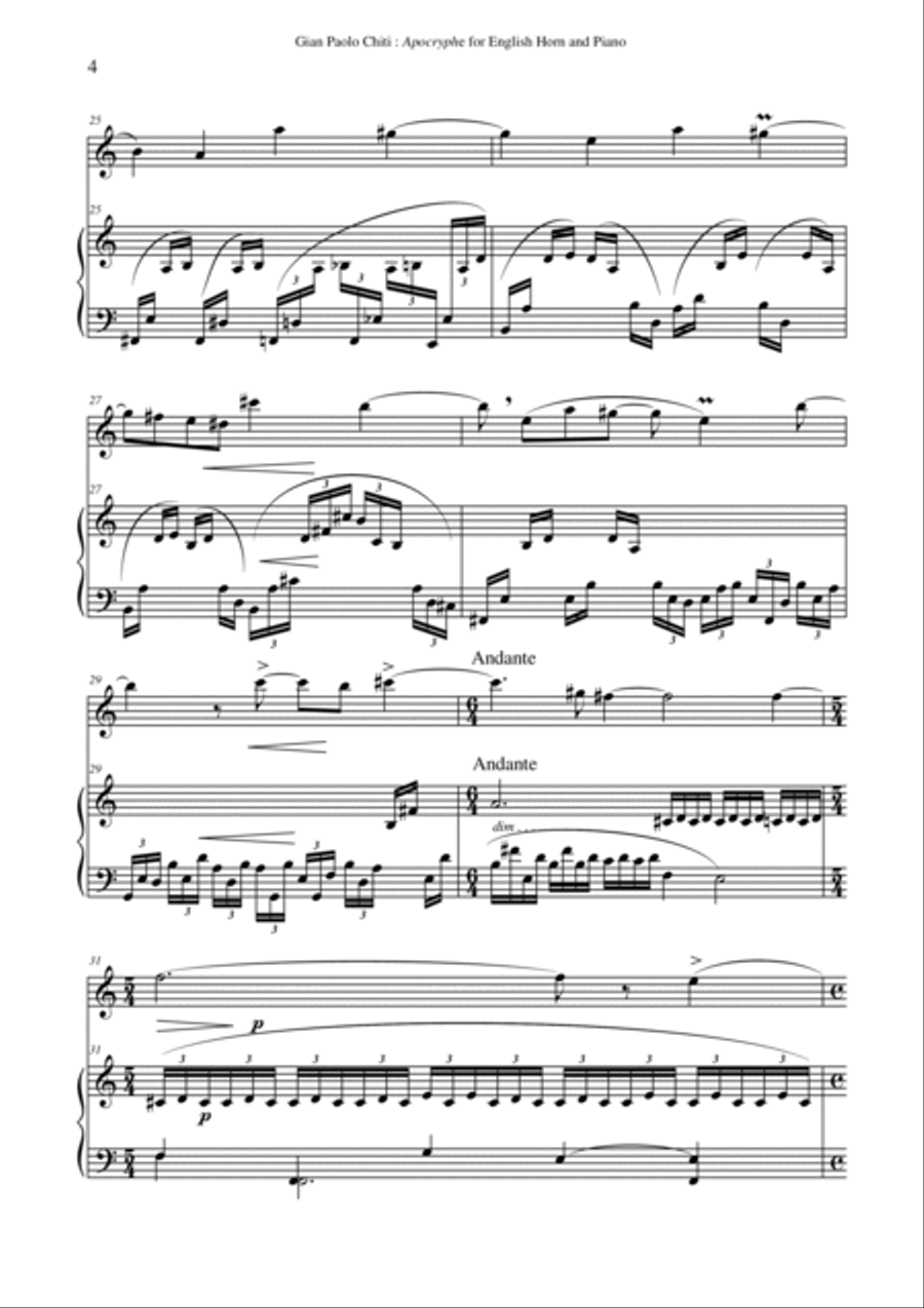 Gian Paolo Chiti ;:Apocryphe for english horn and piano English Horn scores gallery preview page 4