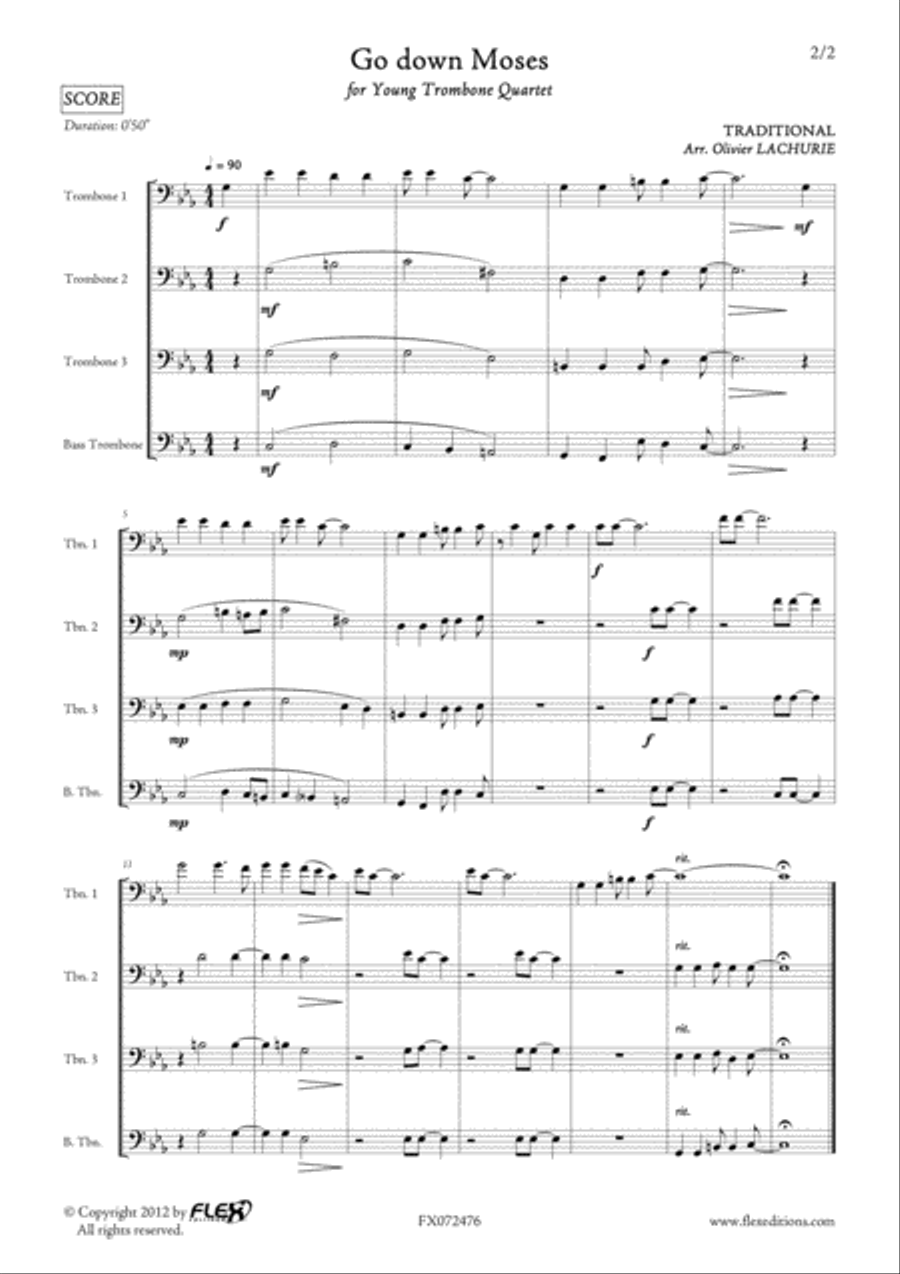 Go Down Moses Trombone Quartet scores gallery preview page 2