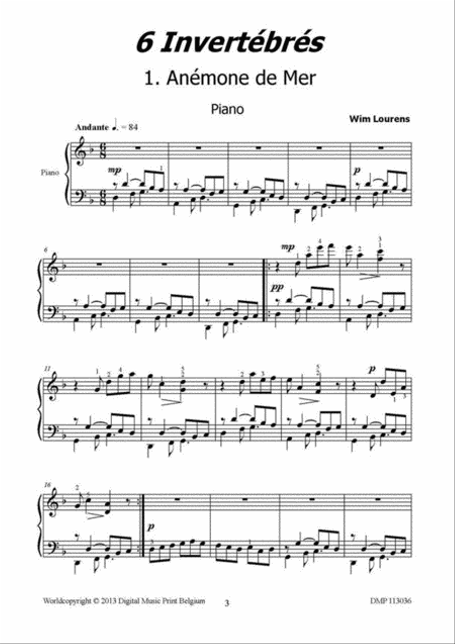 6 Invertébrés Piano Solo scores gallery preview page 2