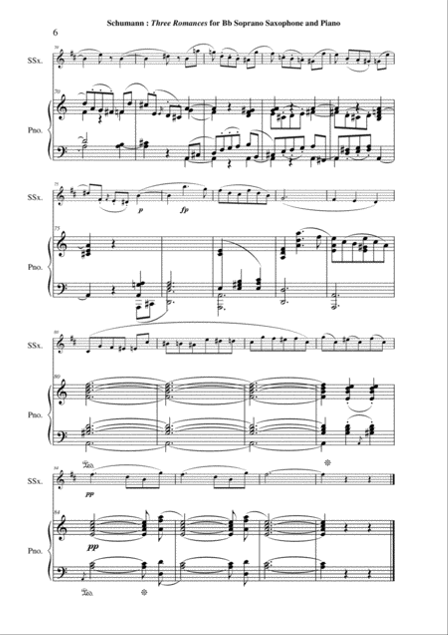 Robert Schumann: Three Romances (Drei Romanzen), Opus 94, arranged for Bb soprano saxophone and pia Soprano Saxophone scores gallery preview page 6