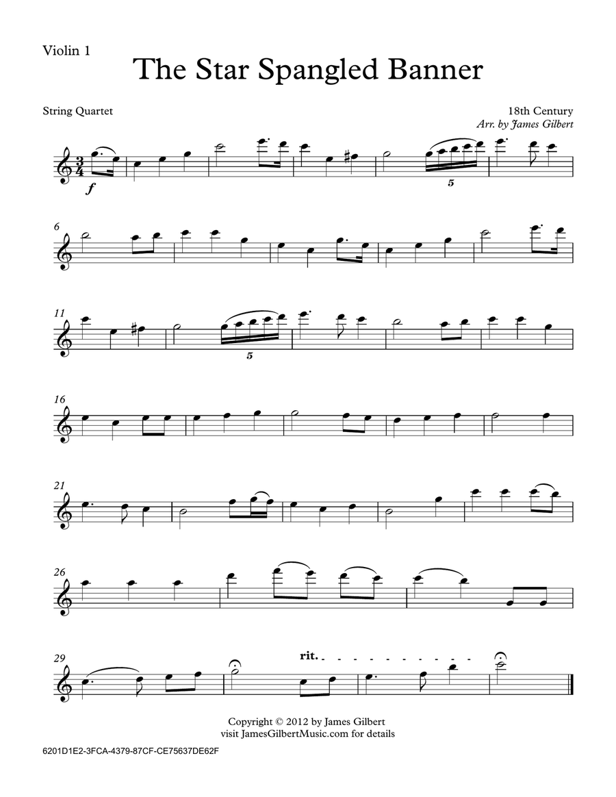 The Star Spangled Banner (National Anthem) String Quartet scores gallery preview page 3