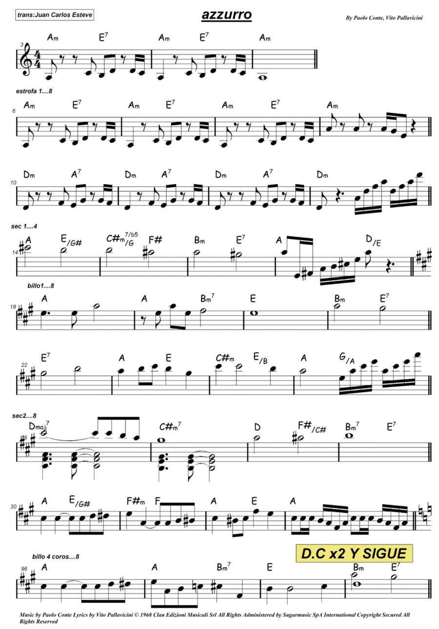 Azzurro Easy Piano scores gallery preview page 1