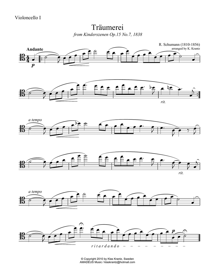 Traumerei / Dreaming for cello quartet Traumerei / Dreaming for cello quartet String Orchestra scores gallery preview page 4